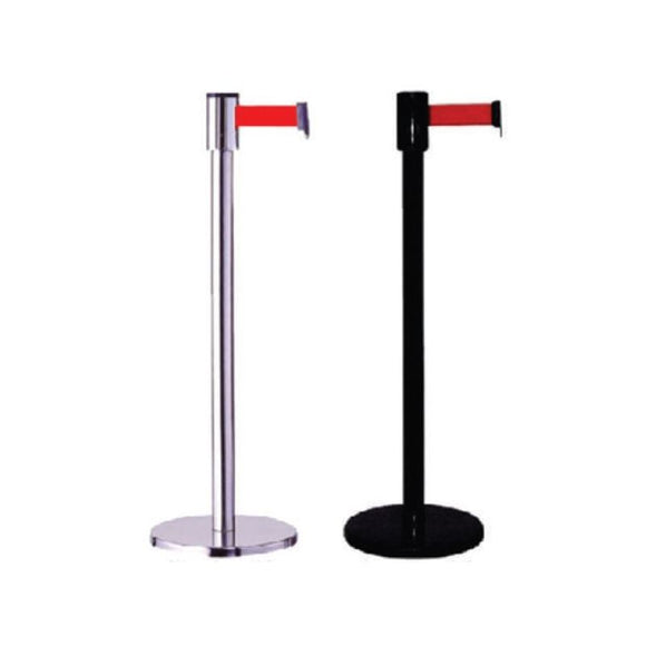 FME Retractable Stanchion 15' orange ribbon with print and smooth black
