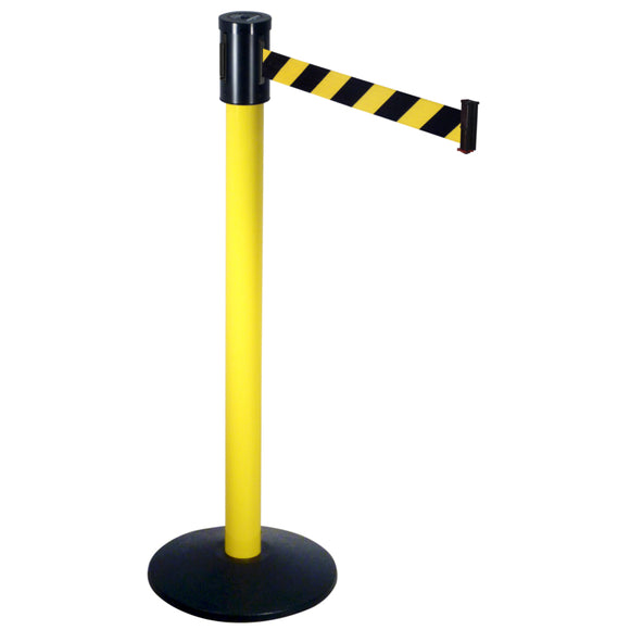 15' Retractable Stanchions with yellow Base & Pole and black and yellow diagonals
