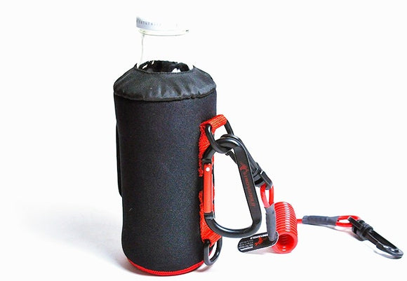 Small Bottle/Can Holder with carabiner & Coil Lanyard HLDRBCSMLNY